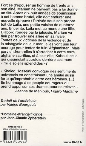 Quatrième de couverture de « MILLE SOLEILS SPLENDIDES »