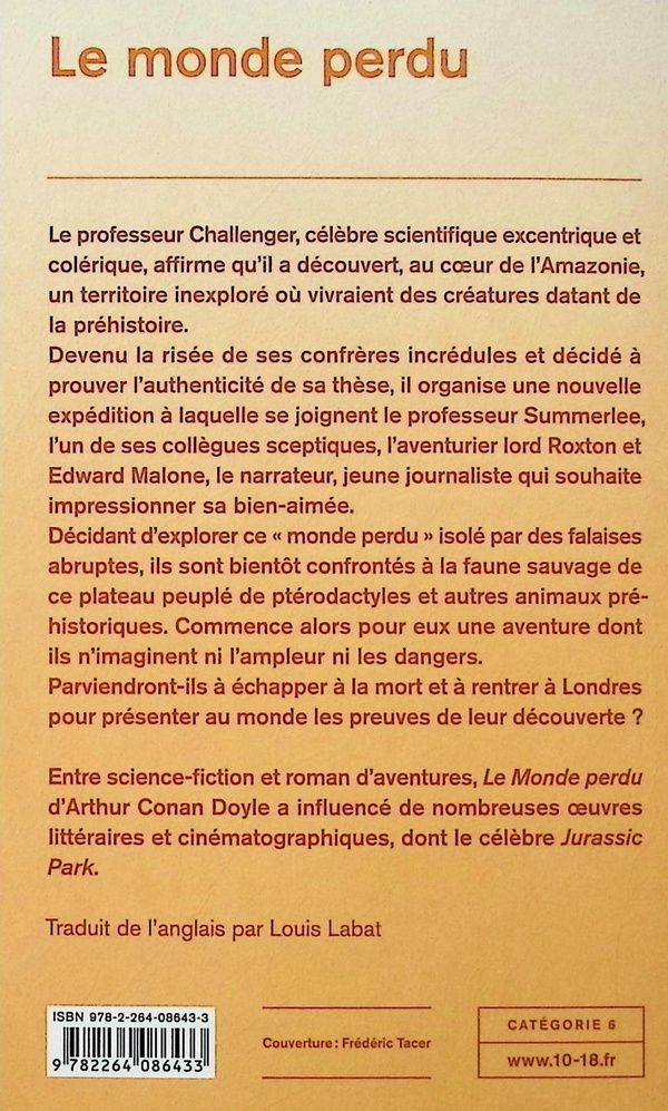 Quatrième de couverture de « LE MONDE PERDU »