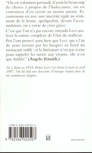 Quatrième de couverture de « SI C'EST UN HOMME »