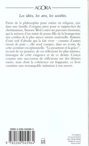 Quatrième de couverture de « LA PESANTEUR ET LA GRACE »