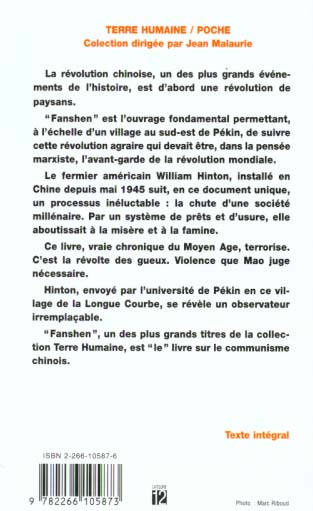 Quatrième de couverture de « FANSHEN. »