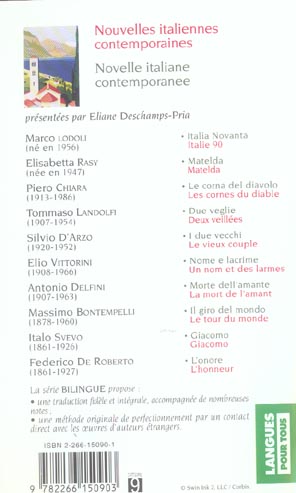 Quatrième de couverture de « NOUVELLES ITALIENNES CONTEMPORAINES »