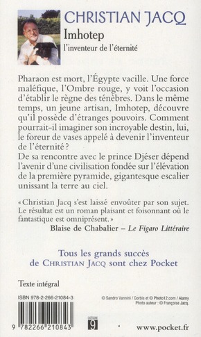 Quatrième de couverture de « Imhotep, l'inventeur de l'éternité : le secret de la pyramide »
