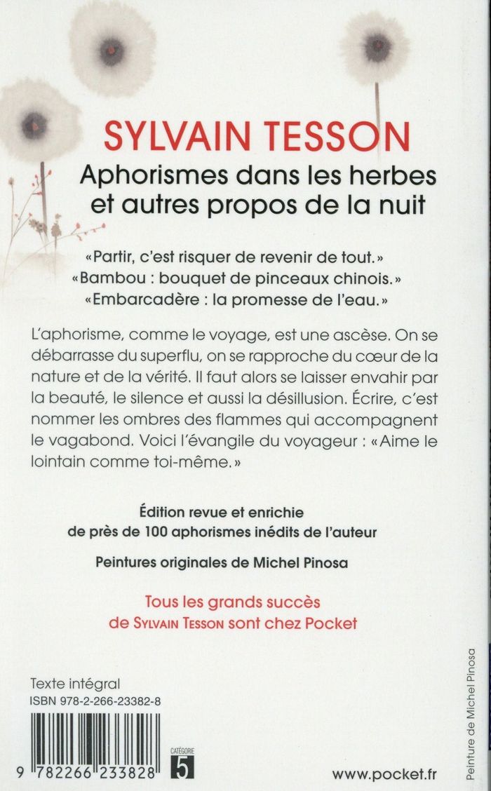Quatrième de couverture de « Aphorismes dans les herbes : et autres propos de la nuit »