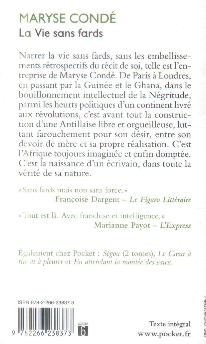 Quatrième de couverture de « LA VIE SANS FARDS »