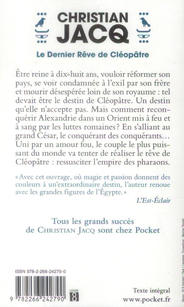 Quatrième de couverture de « Le dernier rêve de Cléopâtre »