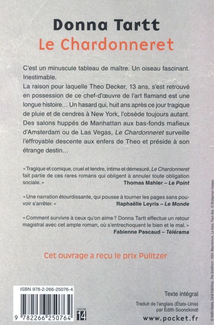 Quatrième de couverture de « LE CHARDONNERET »