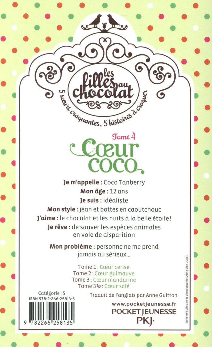 Quatrième de couverture de « LES FILLES AU CHOCOLAT - TOME 4 COEUR COCO »