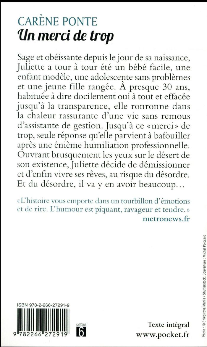 Quatrième de couverture de « Un merci de trop »
