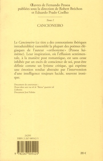 Quatrième de couverture de « CANCIONEIRO OEUVRES TOME 1 - VOL01 »