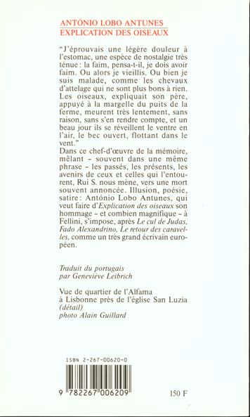 Quatrième de couverture de « EXPLICATION DES OISEAUX »