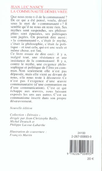 Quatrième de couverture de « LA COMMUNAUTE DESOEUVREE »