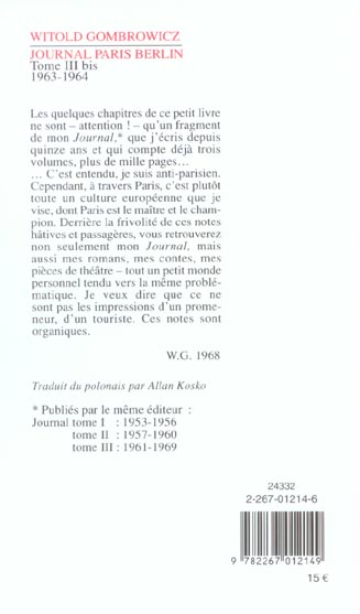 Quatrième de couverture de « JOURNAL PARIS BERLIN »