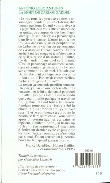 Quatrième de couverture de « LA MORT DE CARLOS GARDEL »