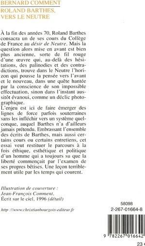 Quatrième de couverture de « ROLAND BARTHES VERS LE NEUTRE »