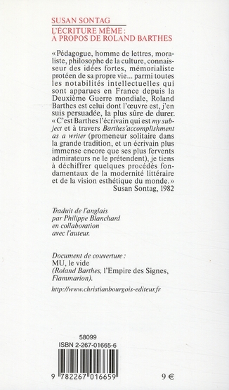Quatrième de couverture de « L'ECRITURE MEME : A PROPOS DE ROLAND BARTHES »