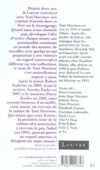 Quatrième de couverture de « Toni Morrison invitée au Louvre : étranger chez soi »