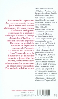 Quatrième de couverture de « Juvenilia : et autres textes »