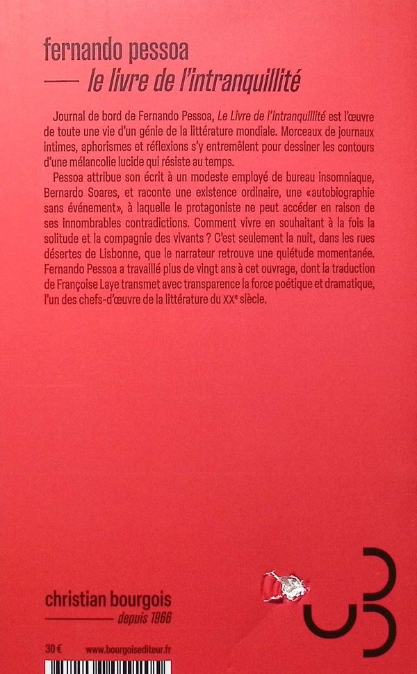 Quatrième de couverture de « Le Livre de l'intranquillité »
