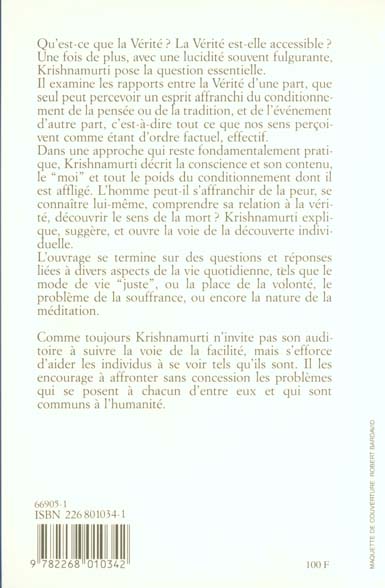 Quatrième de couverture de « LA VERITE ET L'EVENEMENT »