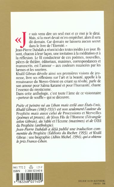 Quatrième de couverture de « VISIONS DU PROPHETE - ANTHOLOGIE »