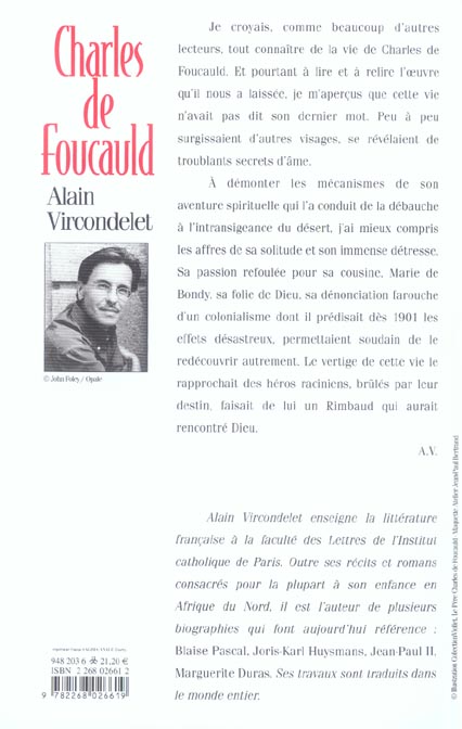 Quatrième de couverture de « CHARLES DE FOUCAULD - "COMME UN AGNEAU PARMI LES LOUPS" »