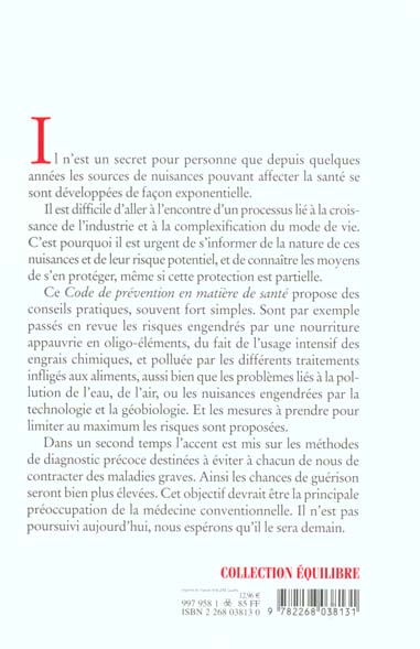 Quatrième de couverture de « CODE DE PREVENTION EN MATIERE DE SANTE »