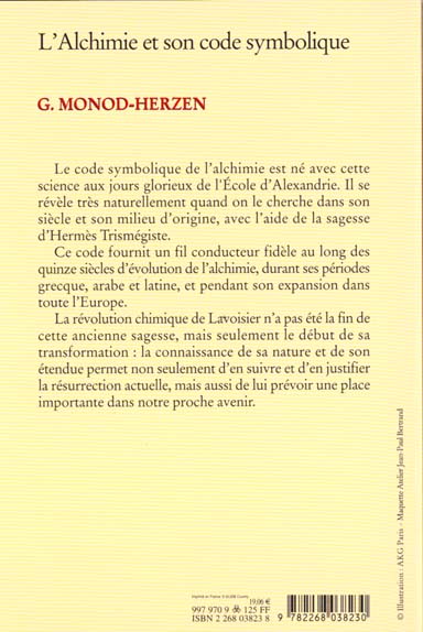 Quatrième de couverture de « L'ALCHIMIE ET SON CODE SYMBOLIQUE »