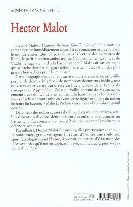 Quatrième de couverture de « HECTOR MALOT, L'ECRIVAIN AU GRAND COEUR »