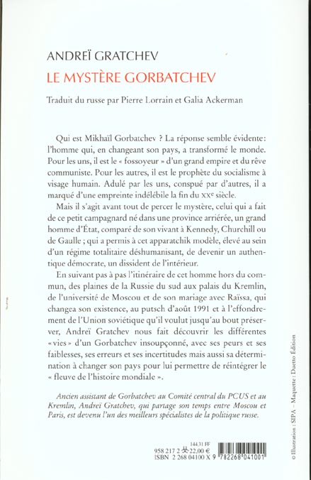 Quatrième de couverture de « LE MYSTERE GORBATCHEV - LA TERRE ET LE DESTIN »