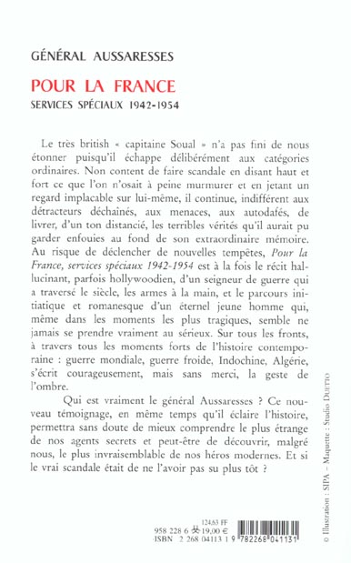 Quatrième de couverture de « POUR LA FRANCE - SERVICES SPECIAUX 1942-1954 »