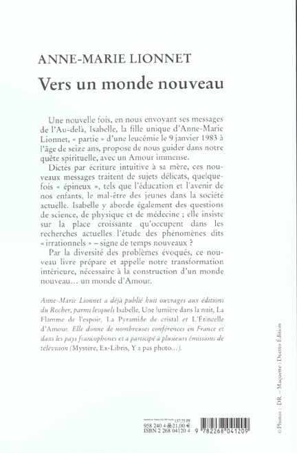 Quatrième de couverture de « VERS UN MONDE NOUVEAU »