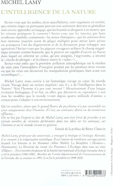 Quatrième de couverture de « L'INTELLIGENCE DE LA NATURE - L'HOMME N'A RIEN INVENTE »