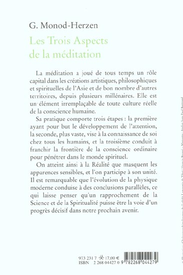 Quatrième de couverture de « LES TROIS ASPECTS DE LA MEDITATION »
