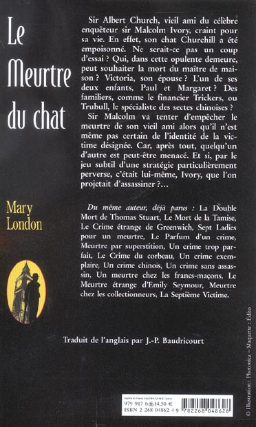 Quatrième de couverture de « LE MEURTRE DU CHAT - UNE ENQUETE DE SIR MALCOLM IVORY »