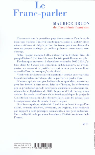 Quatrième de couverture de « LE FRANC-PARLER 2002-2003 »
