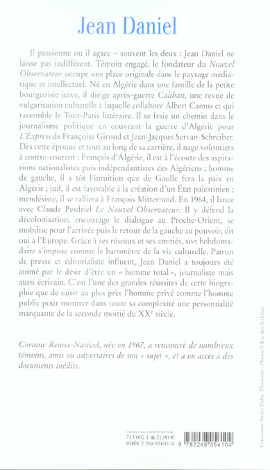 Quatrième de couverture de « JEAN DANIEL - 50 ANS DE JOURNALISME, DE L'EXPRESS AU NOUVEL OBSERVATEUR »