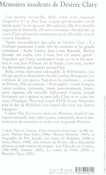 Quatrième de couverture de « MEMOIRES INSOLENTS DE DESIREE CLARY »