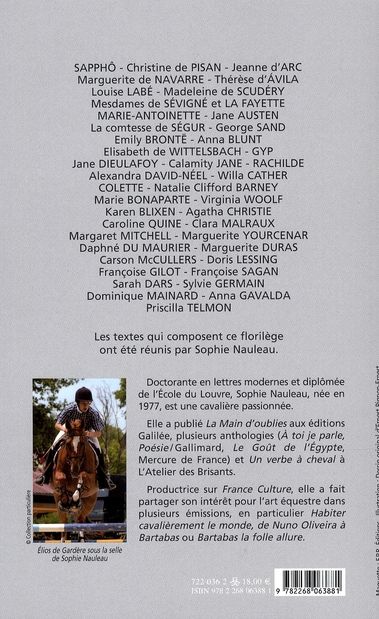 Quatrième de couverture de « UNE ANTHOLOGIE DE LA LITTERATURE EQUESTRE FEMININE - "LA PLUS NOBLE CONQUETE DU CHEVAL, C'EST LA FEM »