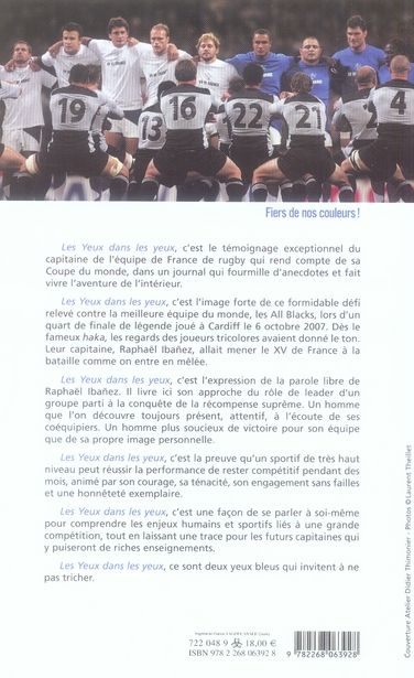 Quatrième de couverture de « LES YEUX DANS LES YEUX - JOURNAL DE MA COUPE DU MONDE DE RUGBY 2007 »