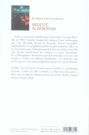 Quatrième de couverture de « MODESTE IN MEMORIAM - SOUVENIRS LOINTAINS »