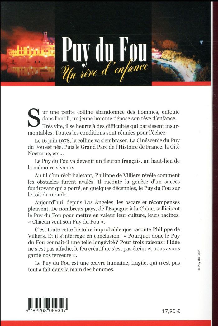 Quatrième de couverture de « Le Puy du Fou : un rêve d'enfance »