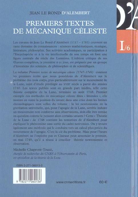 Quatrième de couverture de « PREMIERS TEXTES DE MECANIQUE CELESTE »