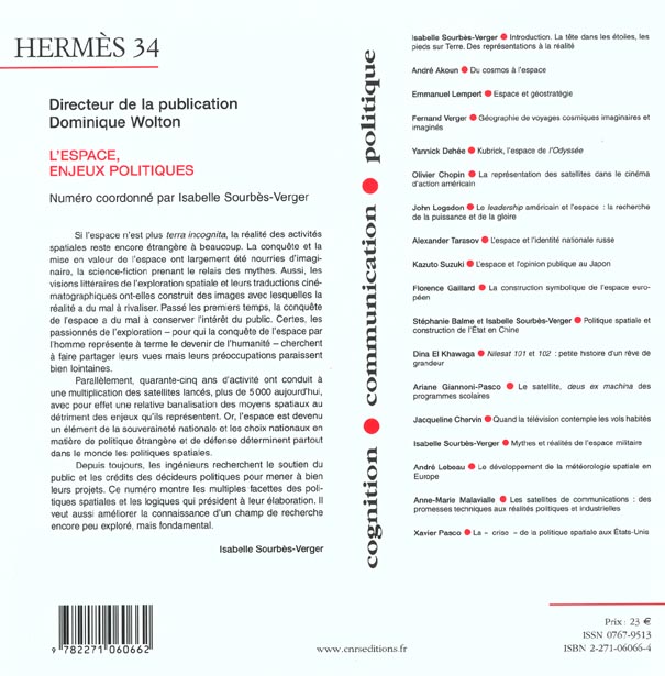 Quatrième de couverture de « HERMES - TOME 34 ESPACE ENJEUX POLITIQUES »