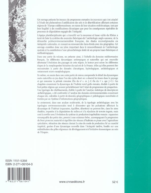 Quatrième de couverture de « ARCHEOLOGIE ET SYSTEMES SOCIO-ENVIRONNEMENTAUX »
