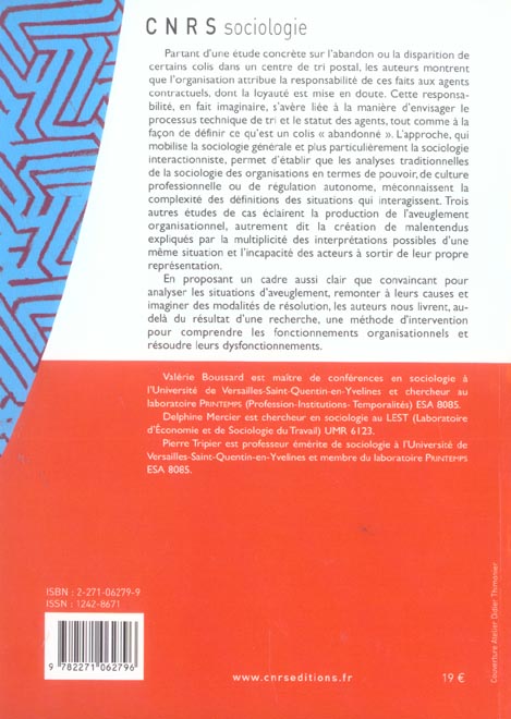 Quatrième de couverture de « AVEUGLEMENT ORGANISATIONNEL. ANALYSES SOCIOLOGIQUES... »