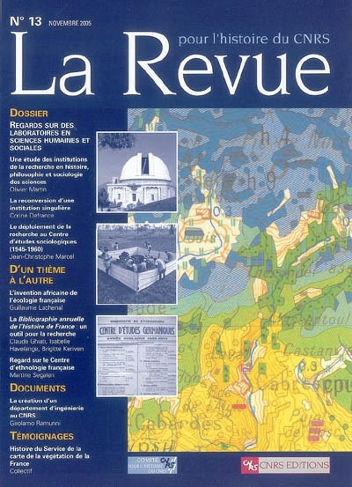 Couverture du livre « REVUE POUR L'HISTOIRE DU CNRS - NUMERO 13 - VOL13 » de Collectif, librairie Les Contes Infusés à Corte