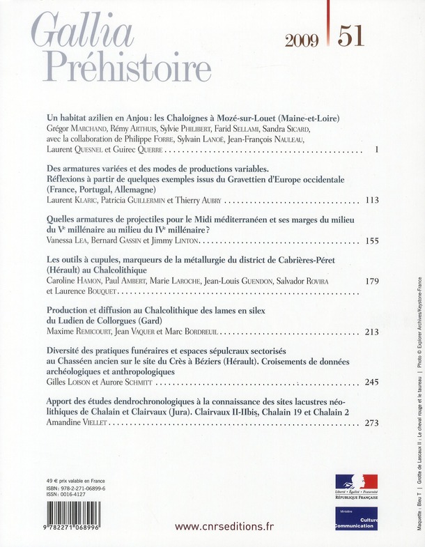 Quatrième de couverture de « GALLIA PREHISTOIRE 51 »