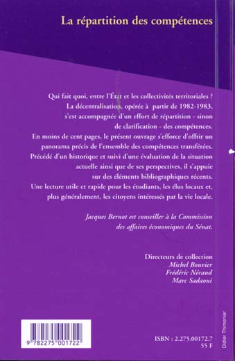 Quatrième de couverture de « LA REPARTITION DES COMPETENCES »