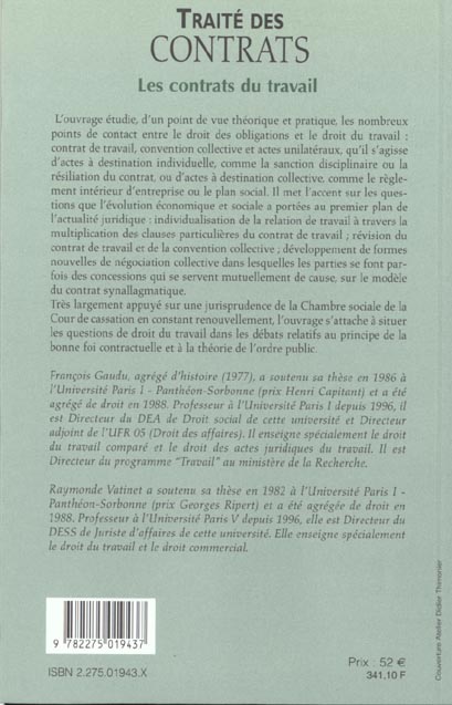 Quatrième de couverture de « LES CONTRATS DE TRAVAIL - CONTRATS, CONVENTION ET ACTES UNILATERAUX. »